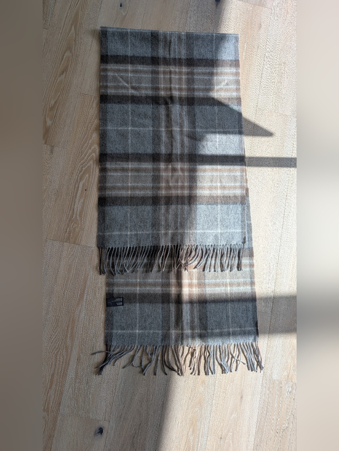 The Tartan Blanket Co Lambswool Plaid Scarf In Brown And Gray — image 3 of 4